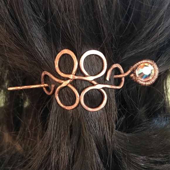 Barrette Handmade Wire wrapped in copper w/1950\'s Antique Crystal main image 4